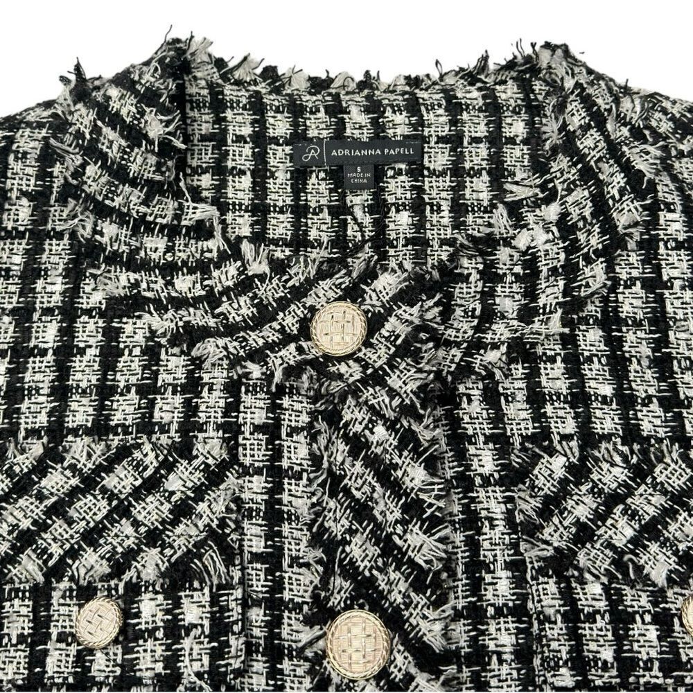 Adrianna Papell Black & White Crew Neck Long-Sleeve Tweed Blazer Size Small - Picture 7 of 10